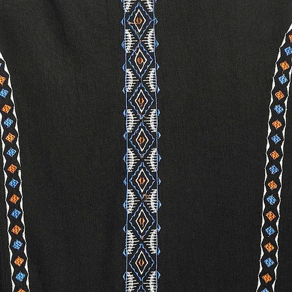 Chloe & Katie Chloe K Black Mosaic Embroidered Gauzy Textured Peplum Tank Top - Picture 13 of 16